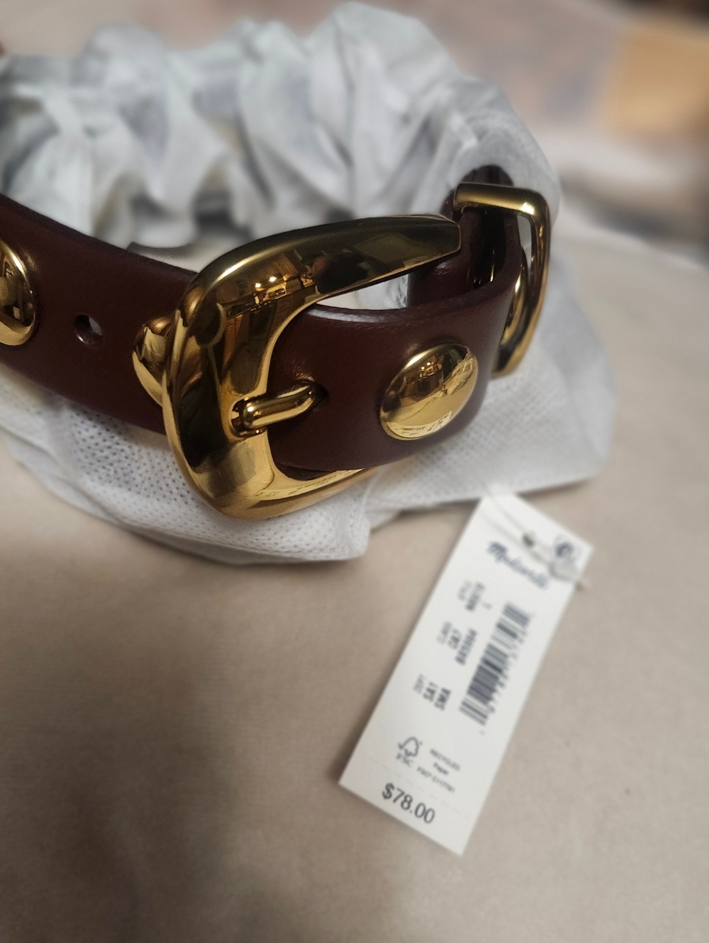 Madewell Brown Leather Belt with Gold-Tone Buckle and Studs - Picture 3 of 5